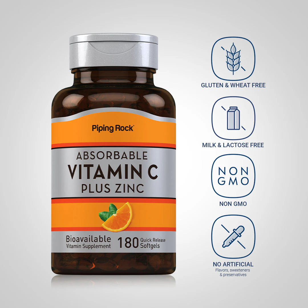Absorbable Vitamin C Plus Zinc, 180 Quick Release Softgels - Image 4